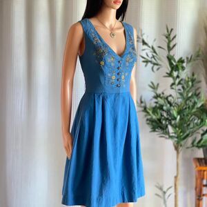 Vtg 60s Heller Salzburger Trachten Blue Embroidered Dirndl Dress Oktoberfest S/4